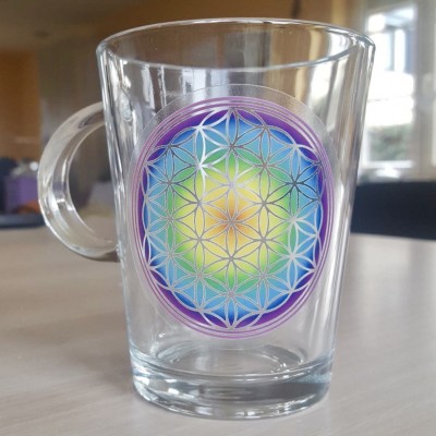 Glas met Flower of Life symbool